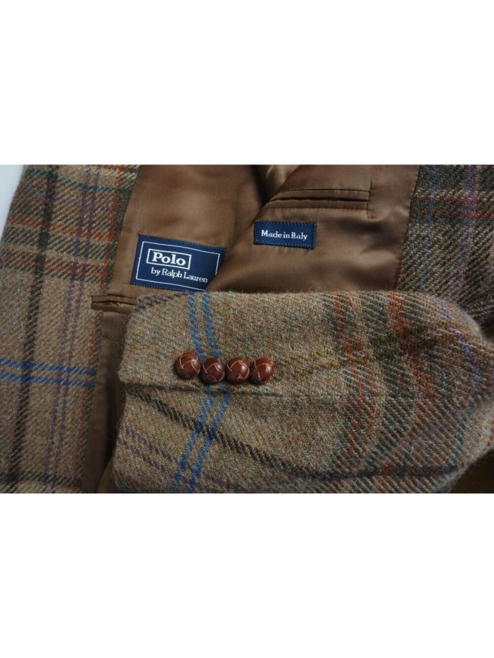 Polo by Ralph Lauren Alpaca Blend Brown Rust Blue Plaid Tweed Sport Coat 40R